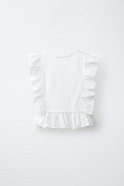ZARA ФУТБОЛКА С ВЫШИВКОЙ, БЕЛЫЙ