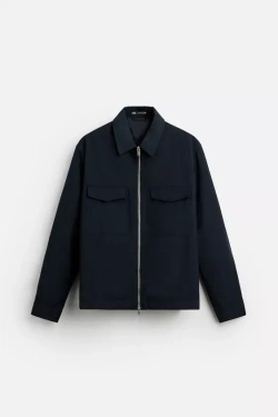 ZARA СТЕГАНАЯ КУРТКА-РУБАШКА REGULAR FIT, МОРСКОЙ СИНИЙ