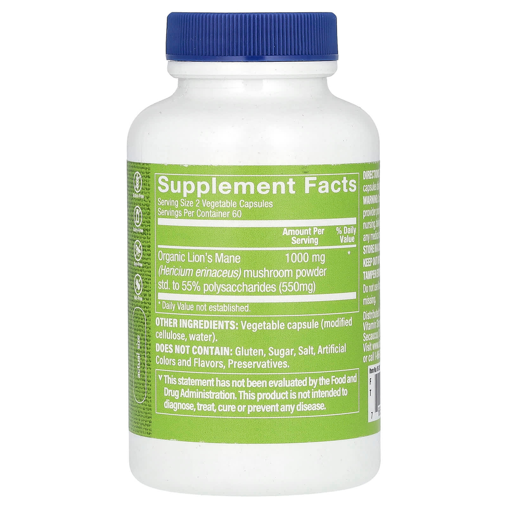 The Vitamin Shoppe, ежовик гребенчатый, 120 растительных капсул (500 мг в 1 капсуле)