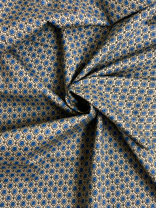 Поплин принт, геометрия беж на серо-голубом