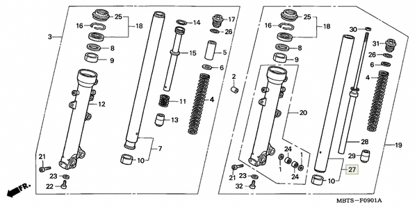 Honda Перо вилки XL1000 04-11 левое 51410-MBT-D51