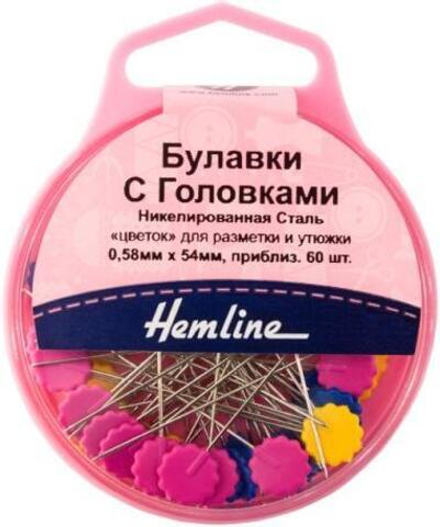 Булавки с плоскими головками "Цветок" в контейнере,  54 мм, 60 шт (10216170/180221/0043201/1_Малайзи