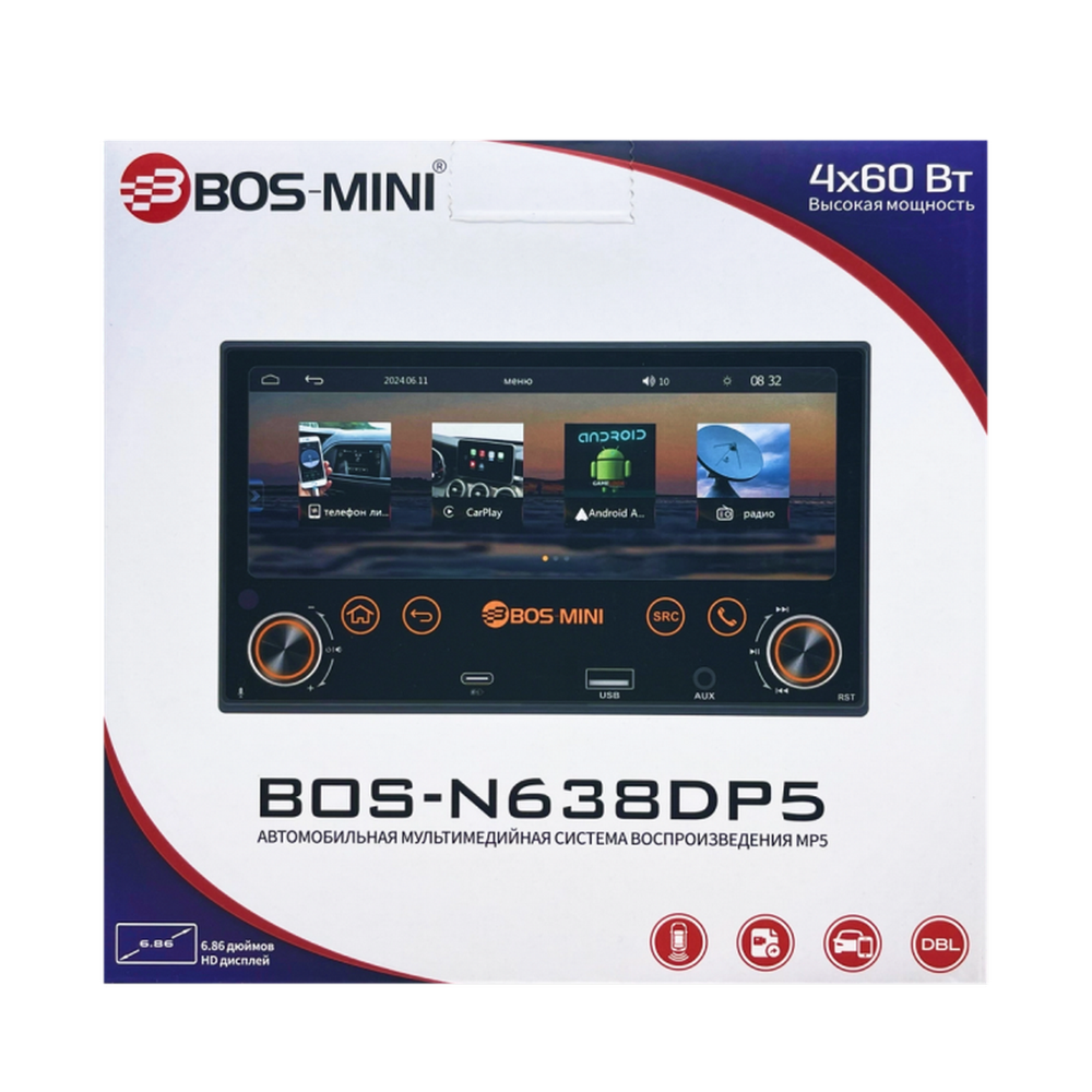 Автомагнитола 1DIN с экраном 6.86" Android Wi-Fi BOS-MINI BOS-N638DP5