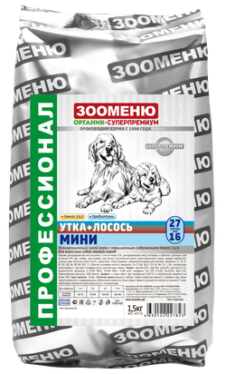 ЗООМЕНЮ МИНИ для собак мелких пород (Утка с лососем) 27/16
