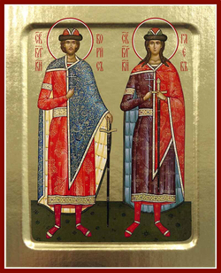 Икона Бориса и Глеба, блг. князей (ростовая) на дереве: 125 х 160 (Синопсисъ)