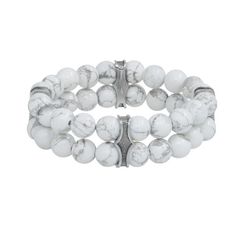 Двойной браслет из магнезита 8 мм с шармами из мельхиора