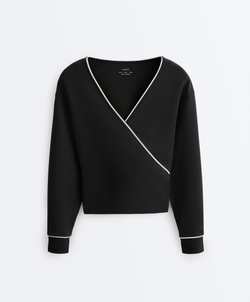 Oysho Толстовка с перекрестным кантом из модала, черный