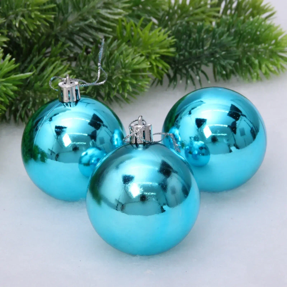 Новогодние шары 6 см (набор 3 шт) «Глянец», голубой