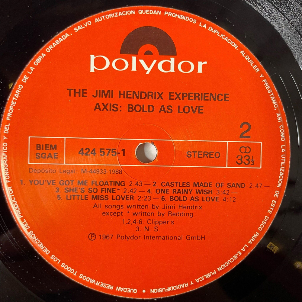 Винтажная виниловая пластинка LP The Jimi Hendrix Experience Axis: Bold As Love (Spain 1989)