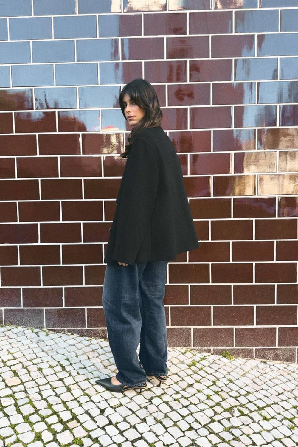 ZARA КОРОТКОЕ ПАЛЬТО ИЗ СМЕСОВОЙ ШЕРСТИ С ВОРОТНИКОМ СТОЙКОЙ, ЧЕРНЫЙ