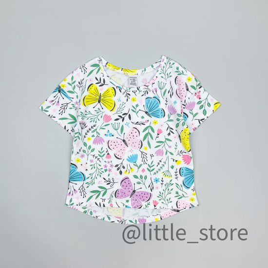 Футболка хлопковая "Бабочки в саду" белая с бабочками