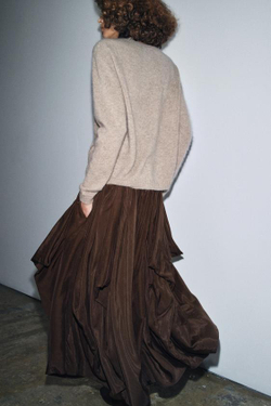 ZARA ОБЪЕМНАЯ ЮБКА МИДИ — ZW COLLECTION, КОРИЧНЕВЫЙ