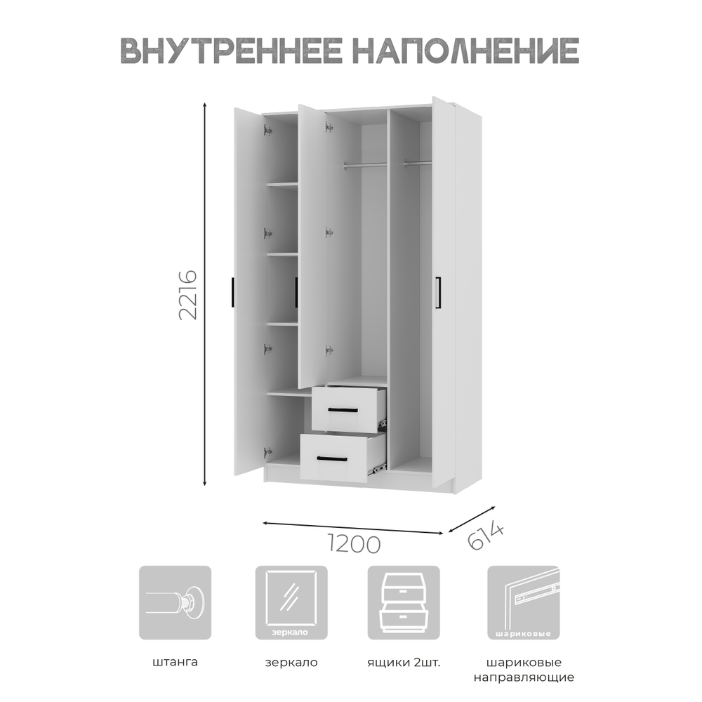 Шкаф 3-х створчатый Фьюжн ШК-09 белый