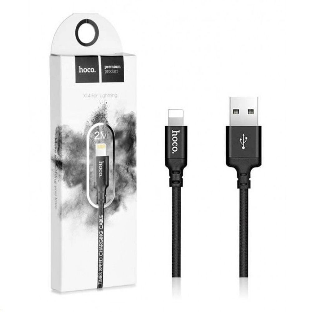 Дата-кабель универ. lightning USB /Iphone/ 2 м, 2A, нейлоновая оплетка, черный (HOCO.)