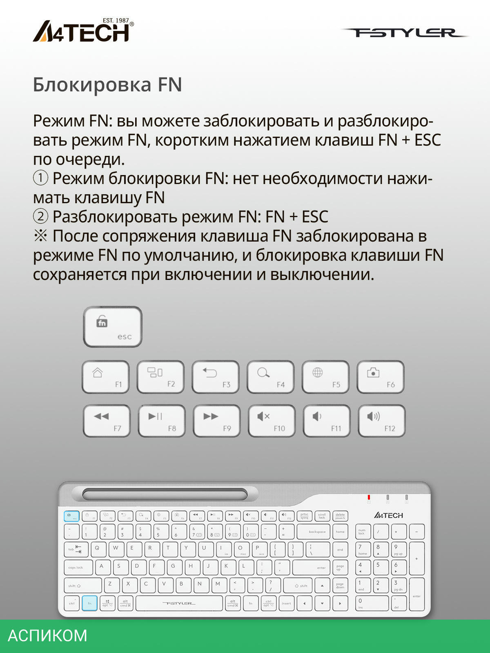 Клавиатура A4Tech Fstyler белый/серый (FBK25)