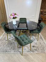 Круглый раздвижной стол "Черный мрамор", и стулья "Бостон" оливковый