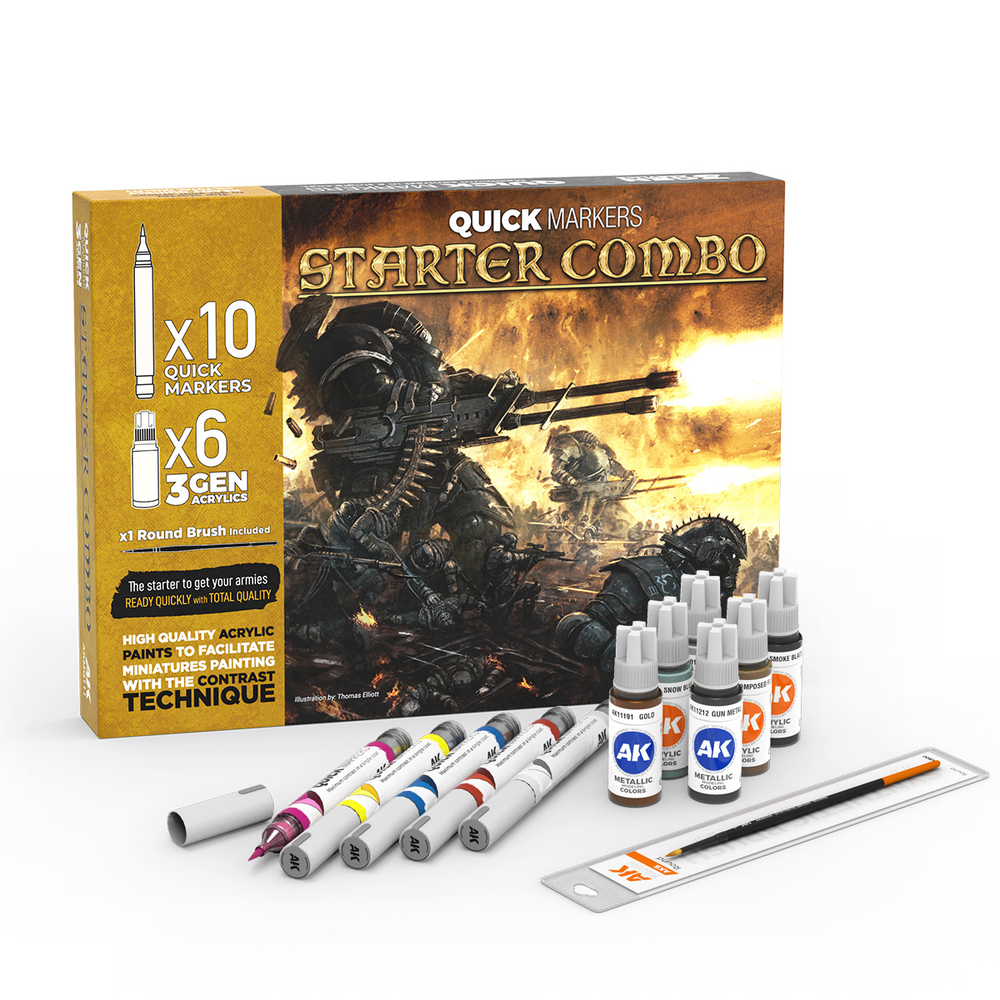 Набор акриловых маркеров AK Interactive Starter Combo: Quick Marker + 3Gen + Free Brush