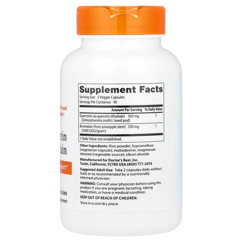 Doctor's Best, кверцетин с бромелаином, 180 растительных капсул