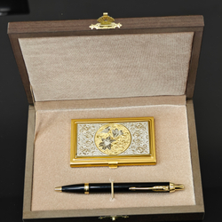 Набор "Цветы" (Златоуст), визитница и ручка Паркер