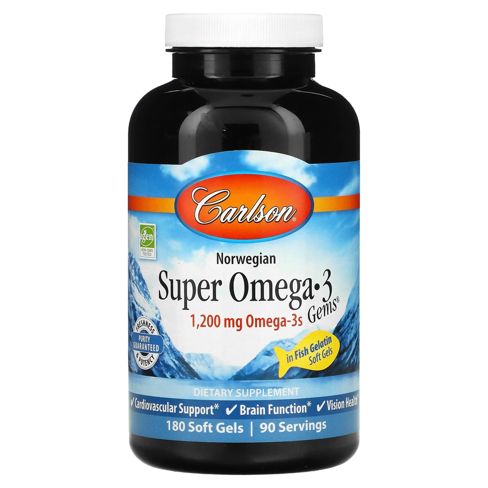 Carlson, норвежская серия, Super Omega-3 Gems, 180 мягких таблеток