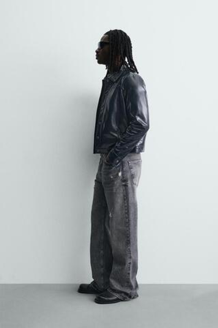 ZARA КУРТКА-РУБАШКА С ЭФФЕКТОМ ВИНИЛА, МОРСКОЙ ТЕМНО-СИНИЙ