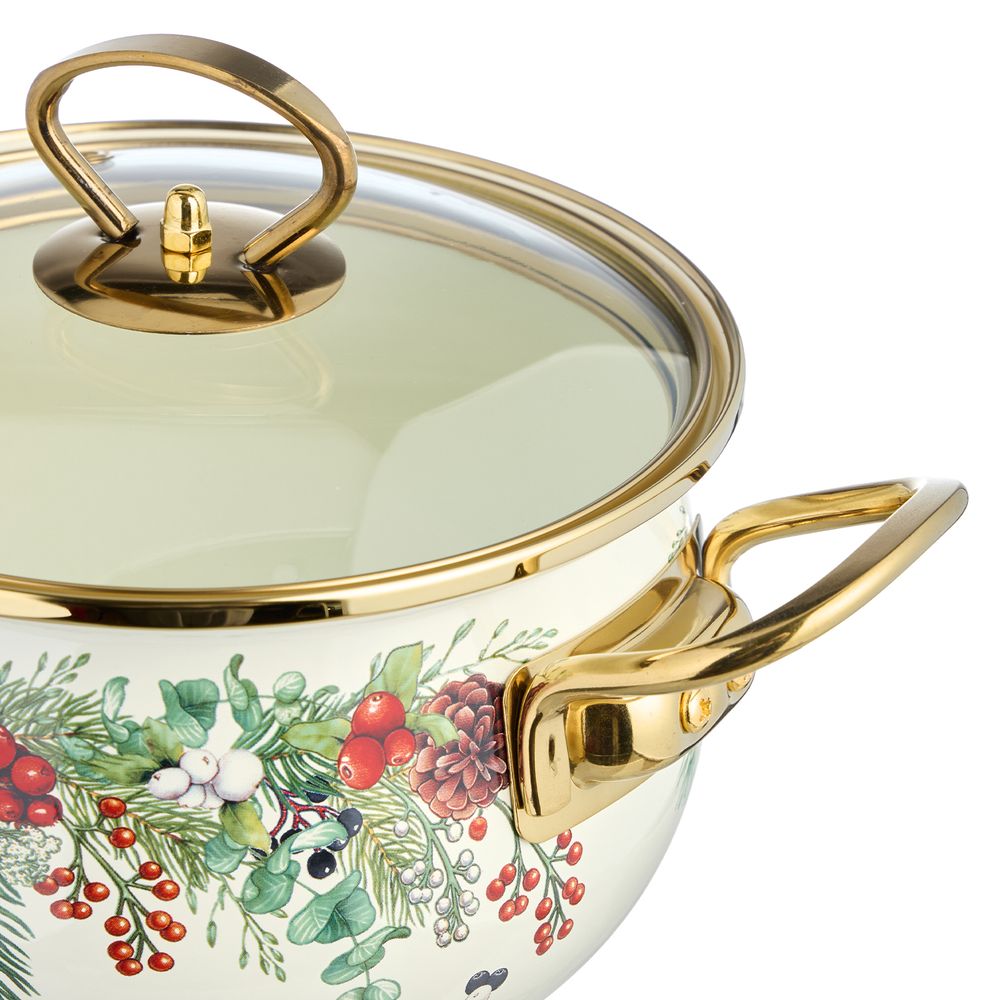 КАСТРЮЛЯ ЭМАЛИРОВАННАЯ AGNESS СО СТЕКЛЯННОЙ КРЫШКОЙ СЕРИЯ "CELEBRATION", 2.0 Л, 18*11 СМ