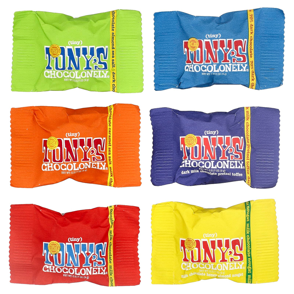 Tony's Chocolonely, шоколадное ассорти, 14 шт. по 9 г (0,32 унции)