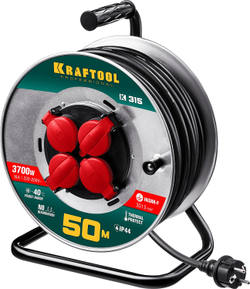 KRAFTOOL K-315, КГ, 3 x 1.5 мм2, 50 м, 3700 Вт, IP44, силовой удлинитель на стальной катушке (55085-50)