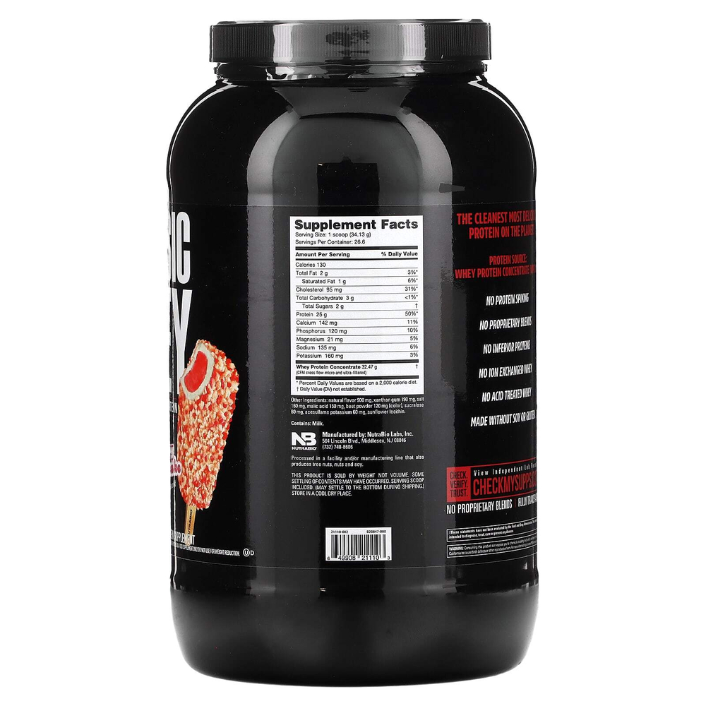 NutraBio, Classic Whey Protein, клубничное песочное печенье, 907 г (2 фунта)
