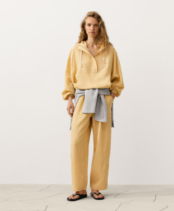 Oysho Прямые брюки из смеси лиоцелла и 24% льна, желтый