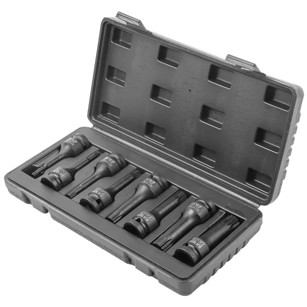 Набор головок-бит SPLINE ударных 8пр.,1/2''(M5, M6, M8, M10, M12, M14, M16, M18), в кейсе RockForce##Rock FORCE RF-40811MPB