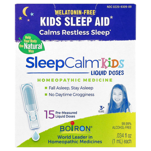 Boiron, SleepCalm ™ Kids, жидкие дозы, для детей от 3 лет, без мелатонина, 15 заранее отмеренных жидких доз, по 1 мл (0,034 жидк. Унции)
