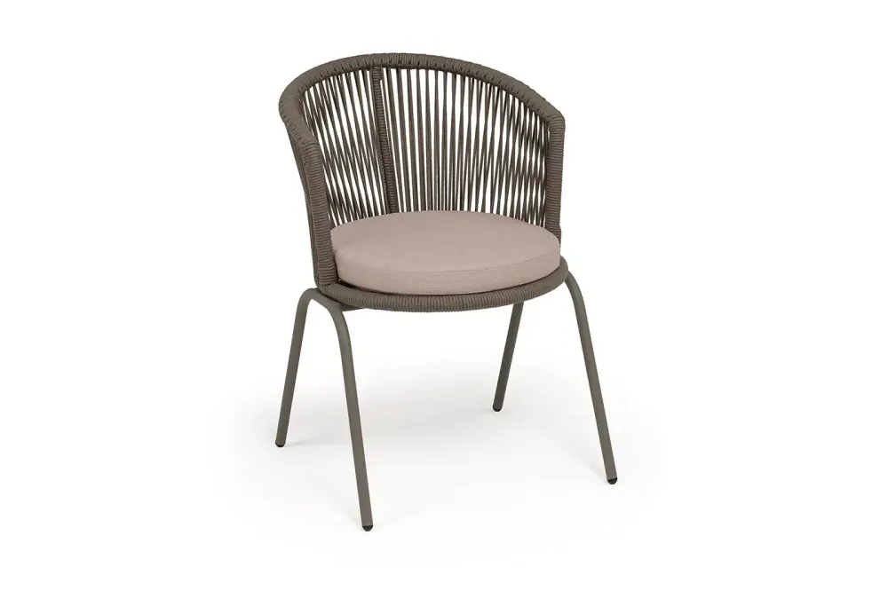 "Люксембург" стул плетеный из роупа, каркас из стали бежево-серый (RAL7006) муар, роуп коричневый круглый, ткань Mossle бежевая