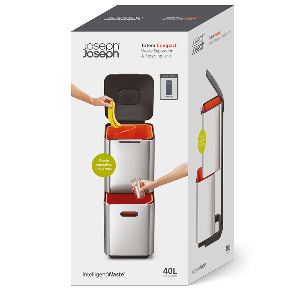 Контейнер для мусора с двумя баками Totem Compact 40 л графит, Joseph Joseph