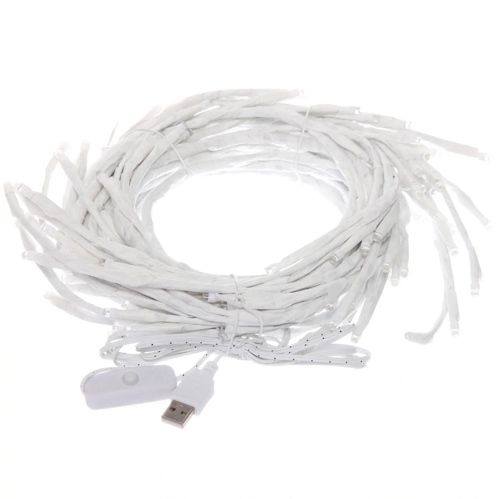 Гирлянда для дома «Ветка» 2,3 м, 144 лампы LED, белый.провод, пост.свечение, USB, IP-20, Белый