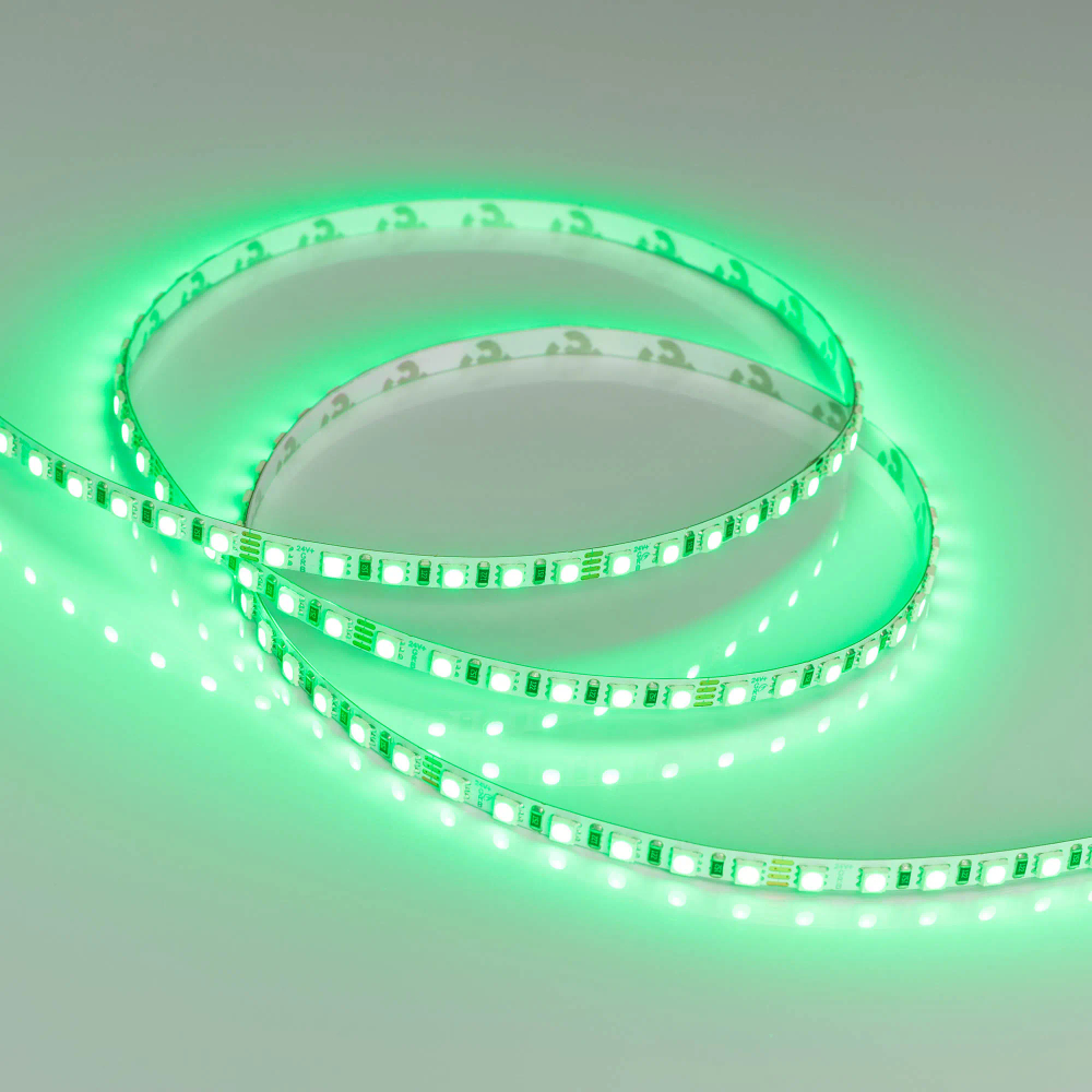 Светодиодная лента RT-G120-5mm 24V RGB (7.5 W/m, IP20, 3838, 5m) (Arlight, узкая) 036216