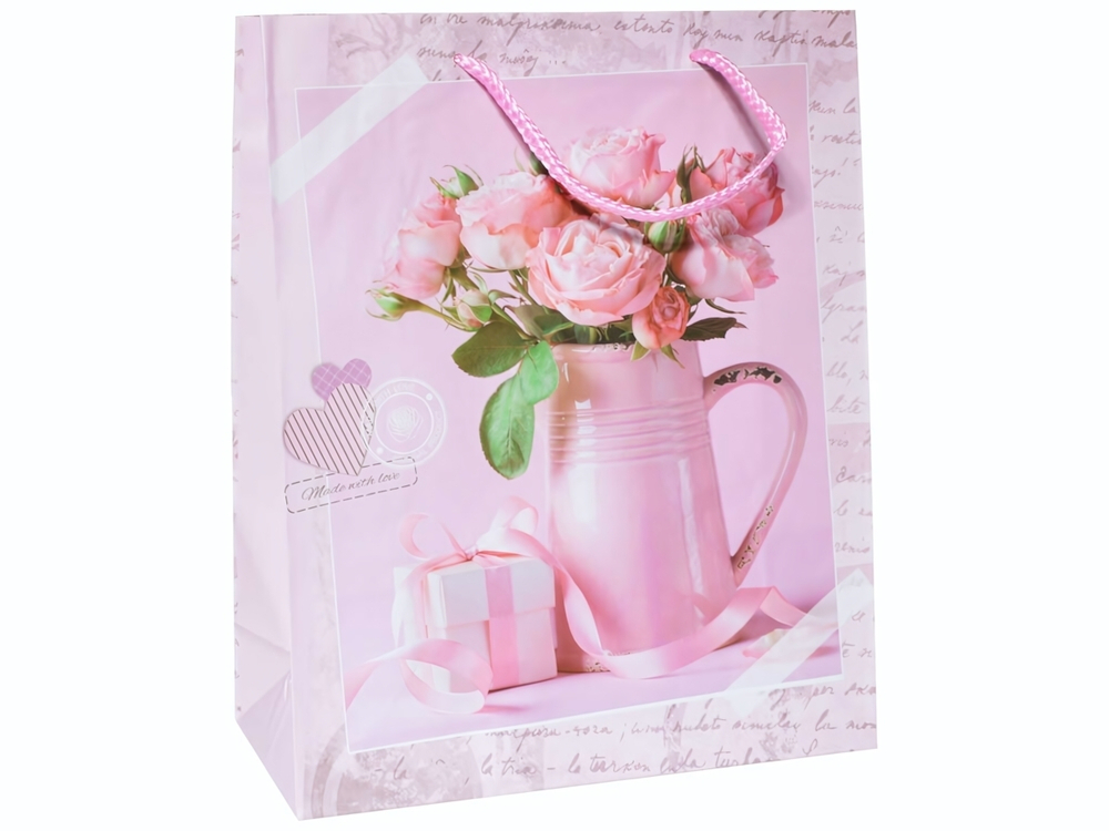 Пакет бумажный 26*32*10см с ручками матовый "Цветы" микс