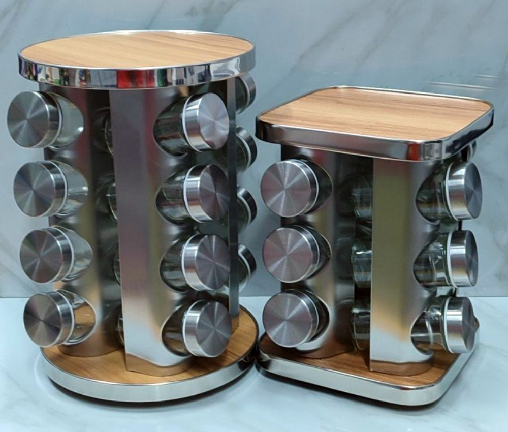 Набор стеклянных баночек для специй на вращающейся подставке