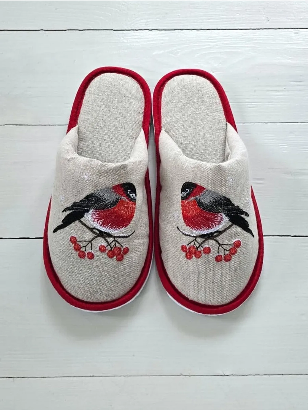 Льняные тапочки Снегири