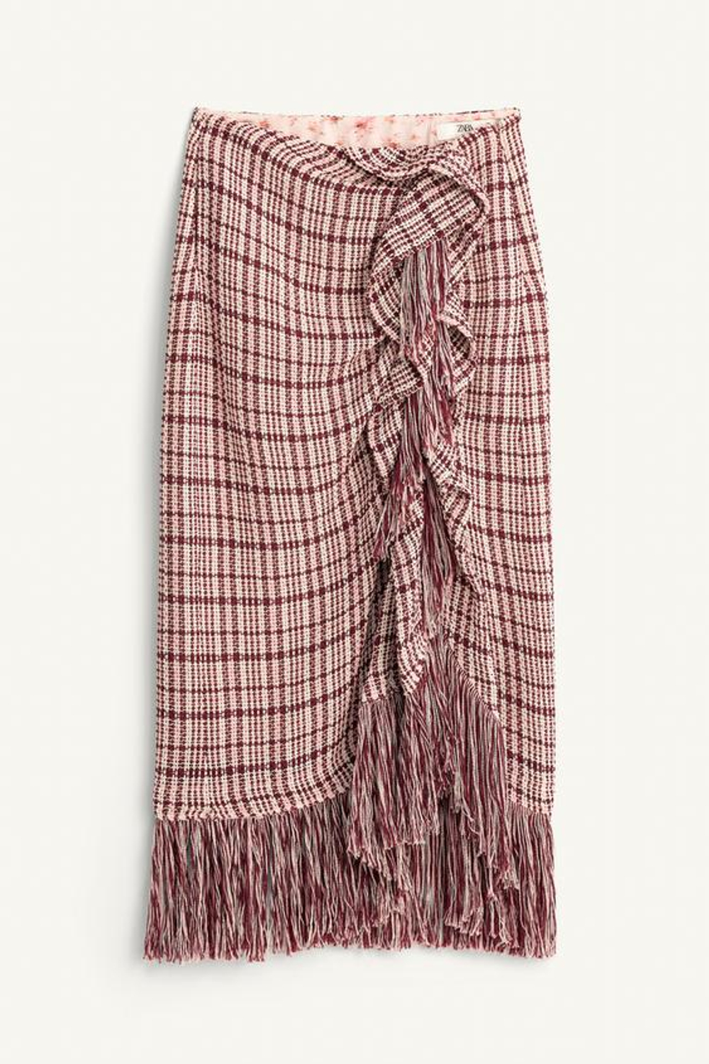 ZARA СТРУКТУРИРОВАННАЯ ЮБКА С БАХРОМОЙ - LIMITED EDITION, ТЕМНО-РОЗОВЫЙ