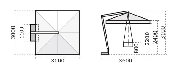 Зонт профессиональный Torino Braccio, 300х300 см, имитация ироко, слоновая кость