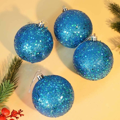Шар новогодний 4шт 8см с пайетками, цвет синий