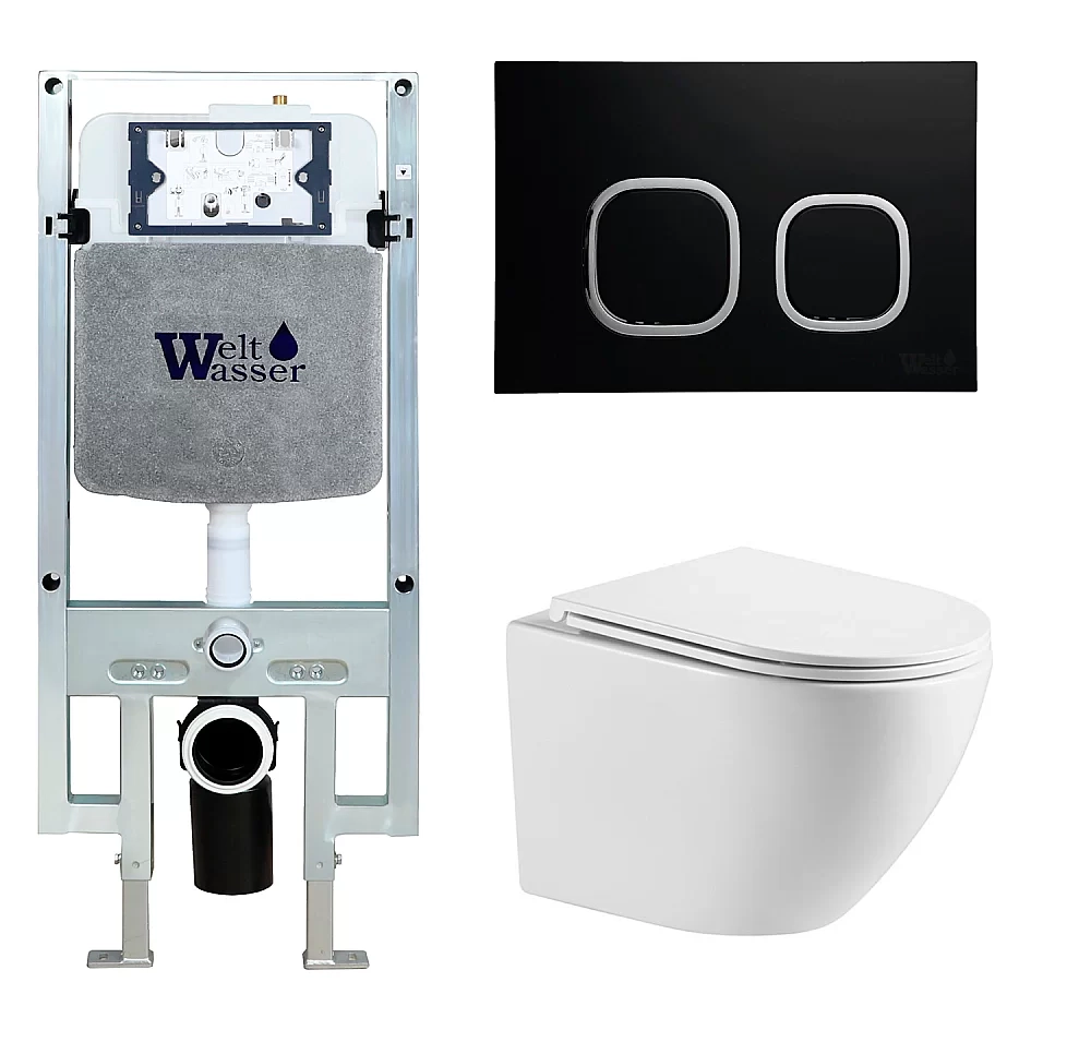 Унитаз с инсталляцией WeltWasser AMBERG 497 ST + MERZBACH 043 GL-WT + AMBERG RD-BL