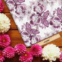 Ткань бифлекс бабочки на розах