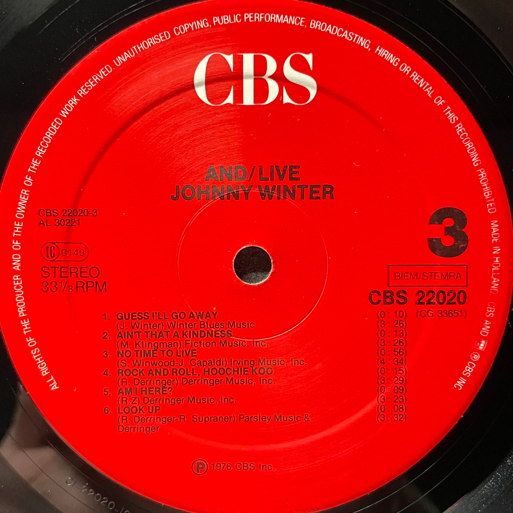 Johnny Winter ‎– And/Live 2LP (Голландия)