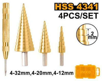 Набор ступенчатых сверл 3+1 SUPER INGCO AKSDS2041 INDUSTRIAL