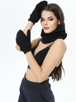 Комплект с начесом: снуд, варежки, шапка