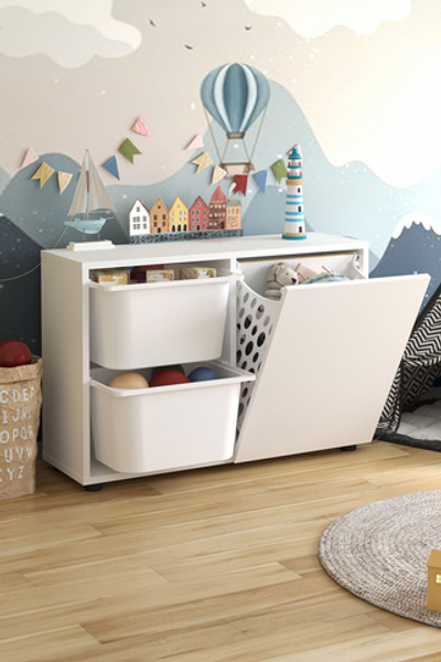 Стеллаж SILA с 2 выдвижными ящиками - белый