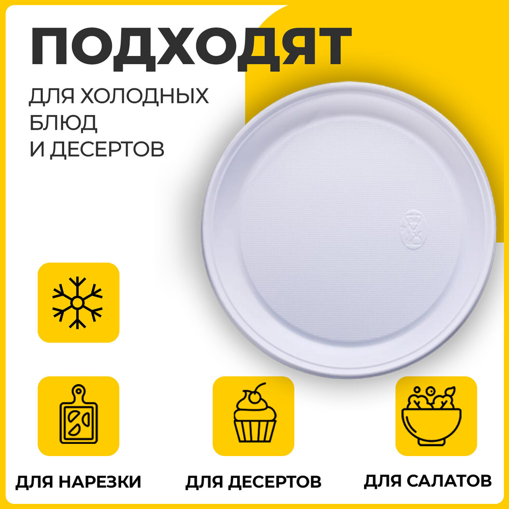 Одноразовые тарелки плоские комплект 100 шт. пластик d=220 мм БЮДЖЕТ белые ПС холодное/горячее LAIMA (4 штуки в упаковке)