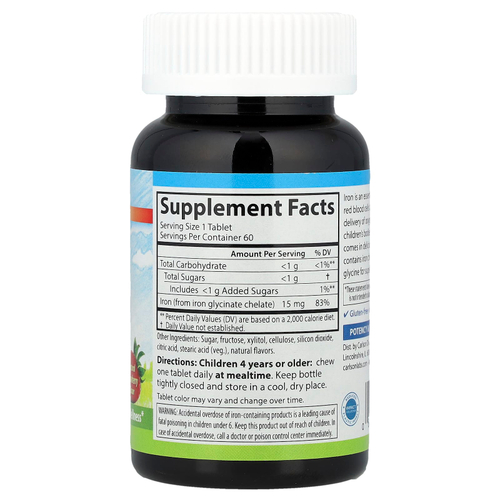 Carlson, Детские жевательные таблетки с железом, натуральный клубничный ароматизатор, 15 мг, 60 таблеток